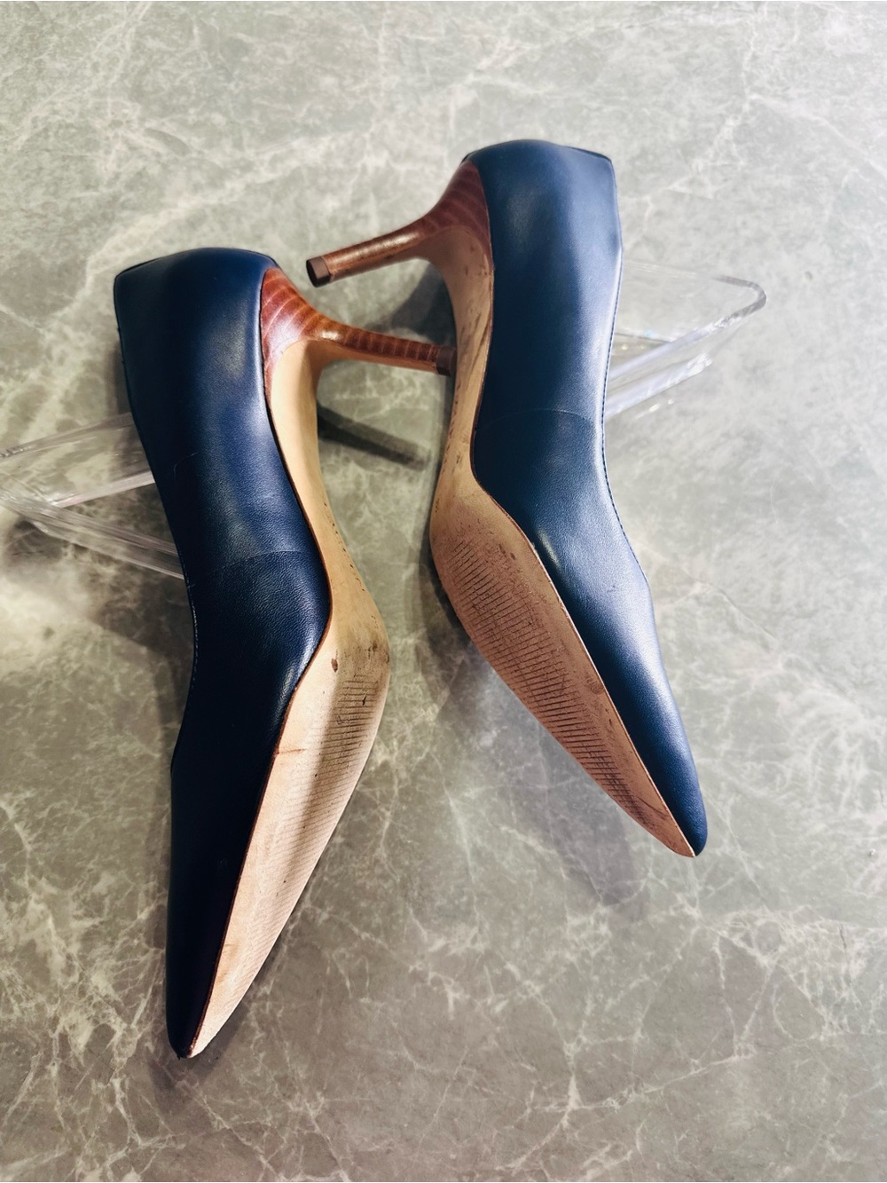 Lauren Ralph Lauren Womens Pumps Size 8B Navy Leather Slip-On Kitten Heel - Picture 6 of 10